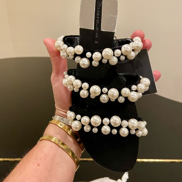 NWT Zara Flat Sandals with pearl embellished straps - Picture 13 of 17